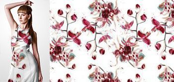 02009v Materiał ze wzorem malowane kwiaty orchidei w stylu akwareli